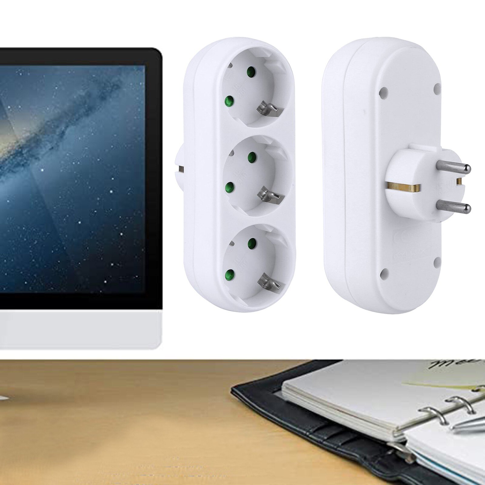 thumbnail image 2 of POWTECH 3-Outlet Swivel Wall Tap – Grounded, 125V – 2-Pack, White – Electrical Power Adapter 2 of 4