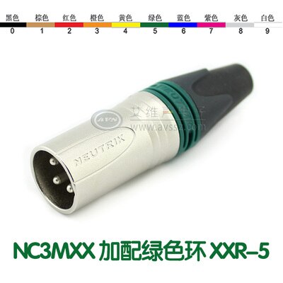 NEUTRIK three core XLR balance cannon male plug NC3MXX Silver-plated with color ring: Green