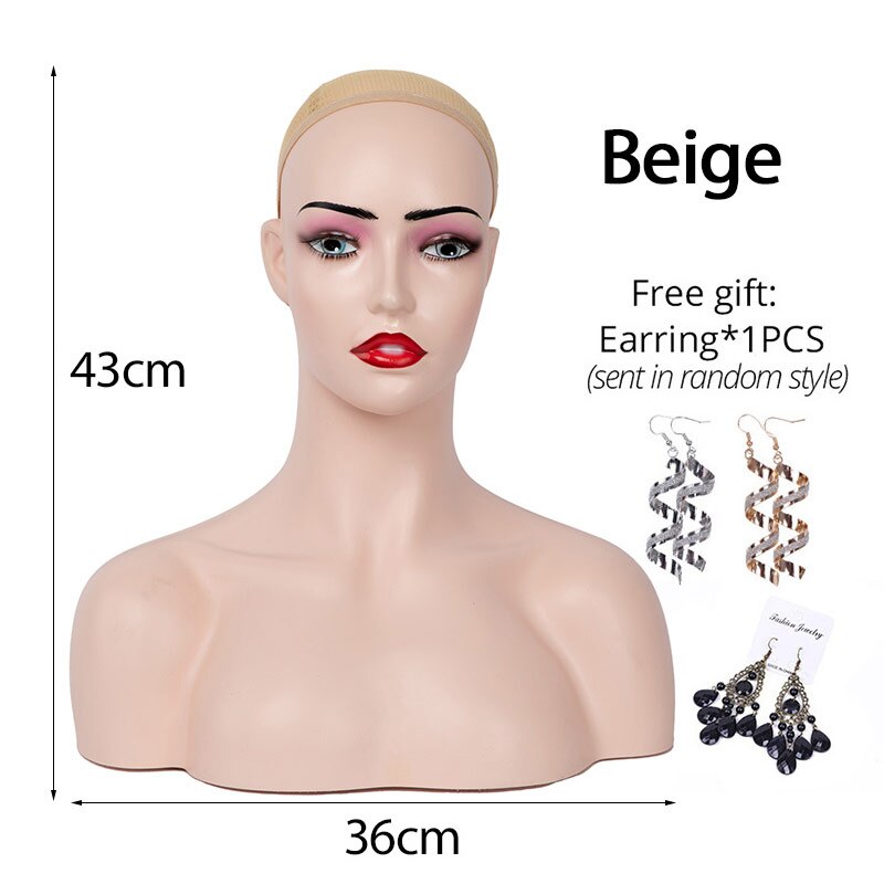 Plussign Realistic Half Body Double Shoulder Pvc Training Mannequin Heads For Display Wigs Hat Jewelry Practice Model Head: Have teeth beige