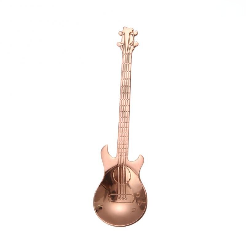 1pcs Stainless Steel Guitar Shaped Coffee Spoon Teaspoon Musical Coffee Spoons Teaspoons Mixing Spoons Kitchen Dining Bar Tools: Rose gold