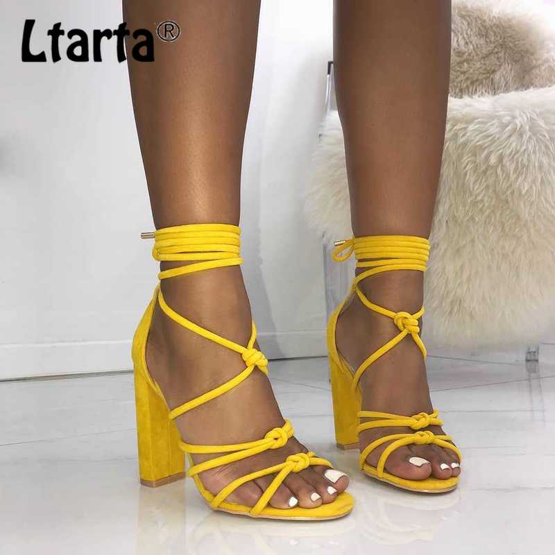 Ltarta Vrouwen Sexy Vierkante Hakken Grote Zomer Vis Mond Kruis Bandjes Dikke Met Super Hoge Hak Sandalen 40 Yards ZL-516-6