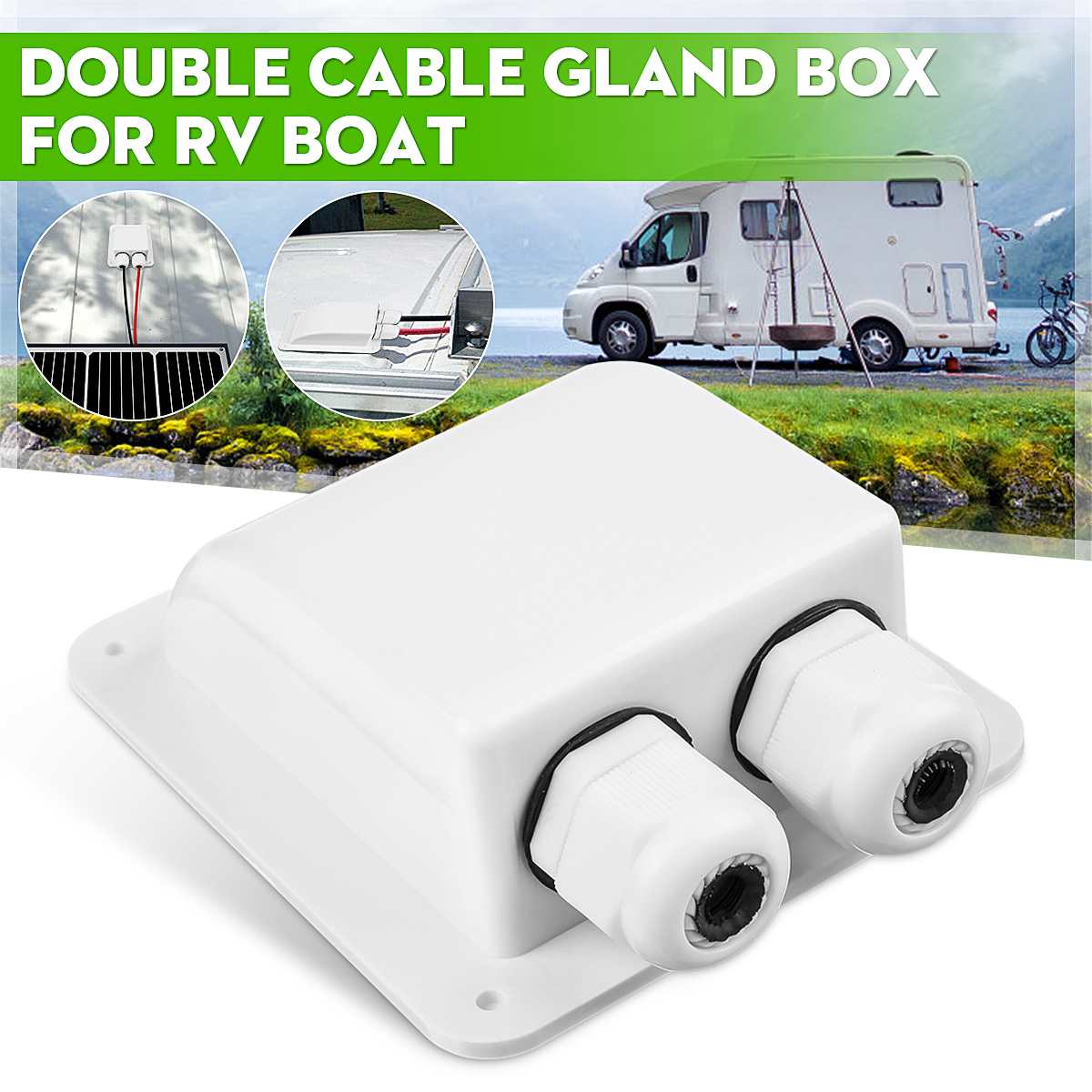 2 Holes UV-Resistant Wire Cable Entry Gland Box Solar Panel For RV Caravan Motorhome Boat