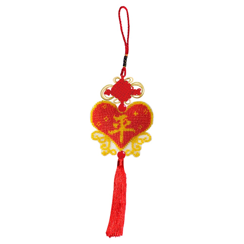Stamped DIY Lotus Flower Love Heart Chinese Knot Craft Beaded Cross Stitch Car Hanging Printed Embroidery Tassel Kit Pendant: 03