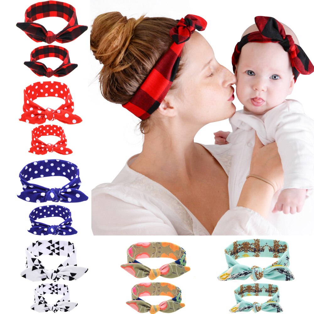 Diademas con estampado Floral para madre e hija, turbante con Orejas de conejo, accesorios para el cabello para padres e hijos, 2 unids/set por Set