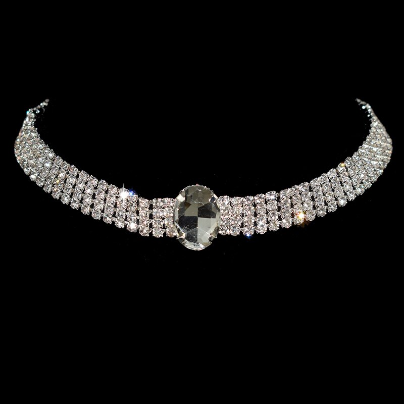 Collana girocollo in cristallo placcato argento collana girocollo da sposa per donna festa nuziale Diamante strass regali gioielli girocollo