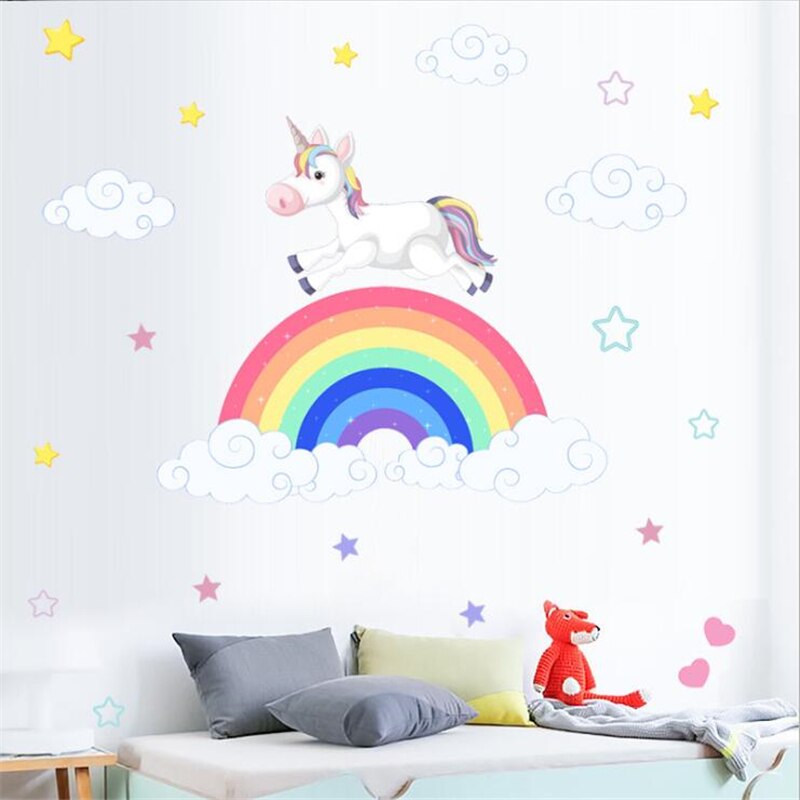 Rainbow Unicorn Wall Sticker Art Mural Living Room Bedroom Waterproof Wall Decoration wall stickers for kids rooms