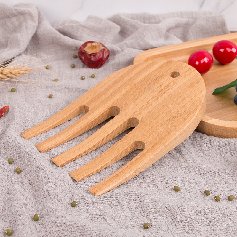 Bamboe Salade Klauwen Versnipperen Handling Carving Eten Salade Schop Vork Voor Mengen Salade Servers Carving Gereedschap