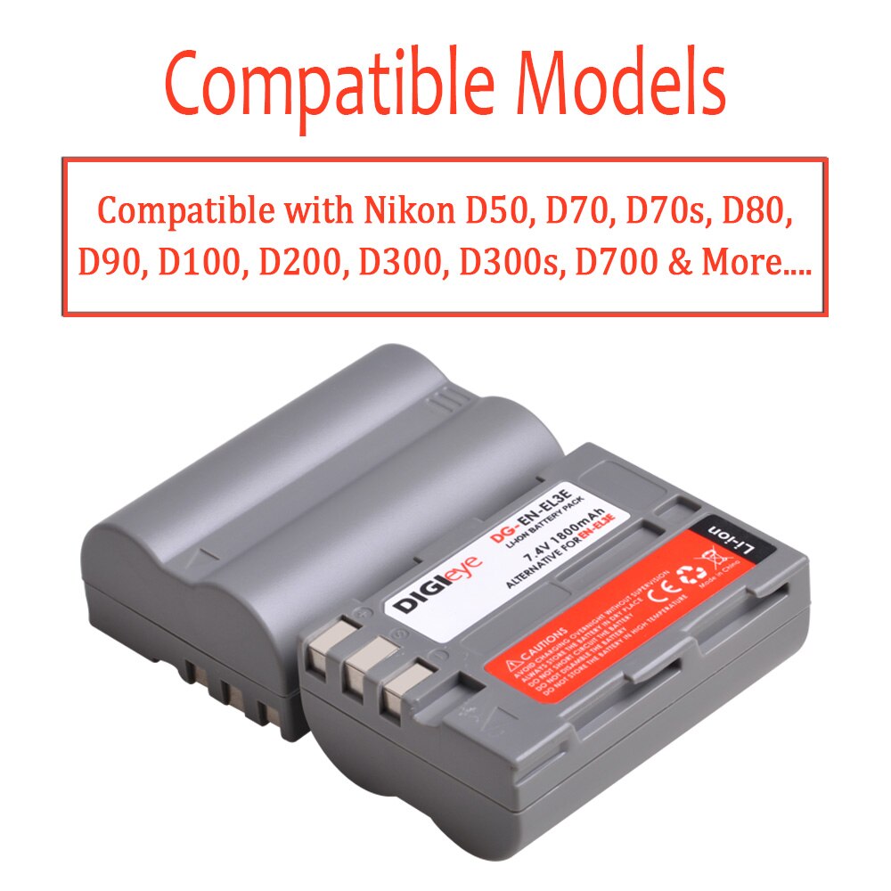Batería de EN-EL3E ENEL3E EN EL3E para cámara Nikon D70 D50 D70s D80 D90 D100 D200 D300 D300S D700, 7,4 V, 1800mAh