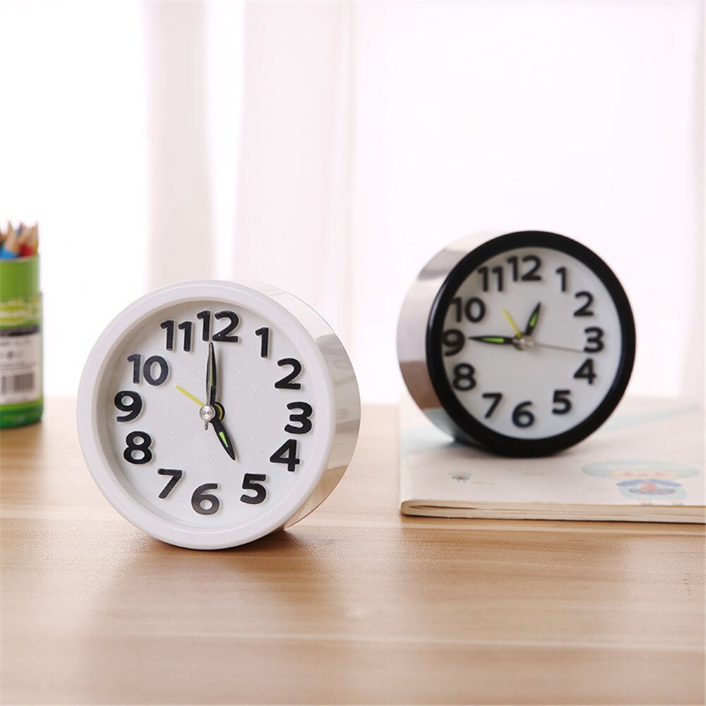 Square Round Small Alarm Clock Snooze Silent Sweeping Wake Up Table Clock Battery Powered Compact Portable Travel Alarm Clock