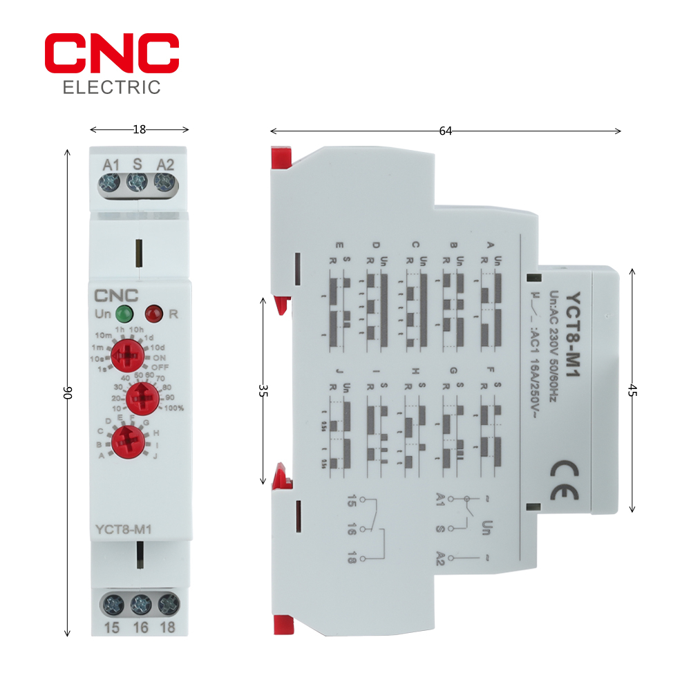 CNC Din Rail Type Time Delay Relay AC 230V 16A Multifunction Timer Relay with 10 Function Choices