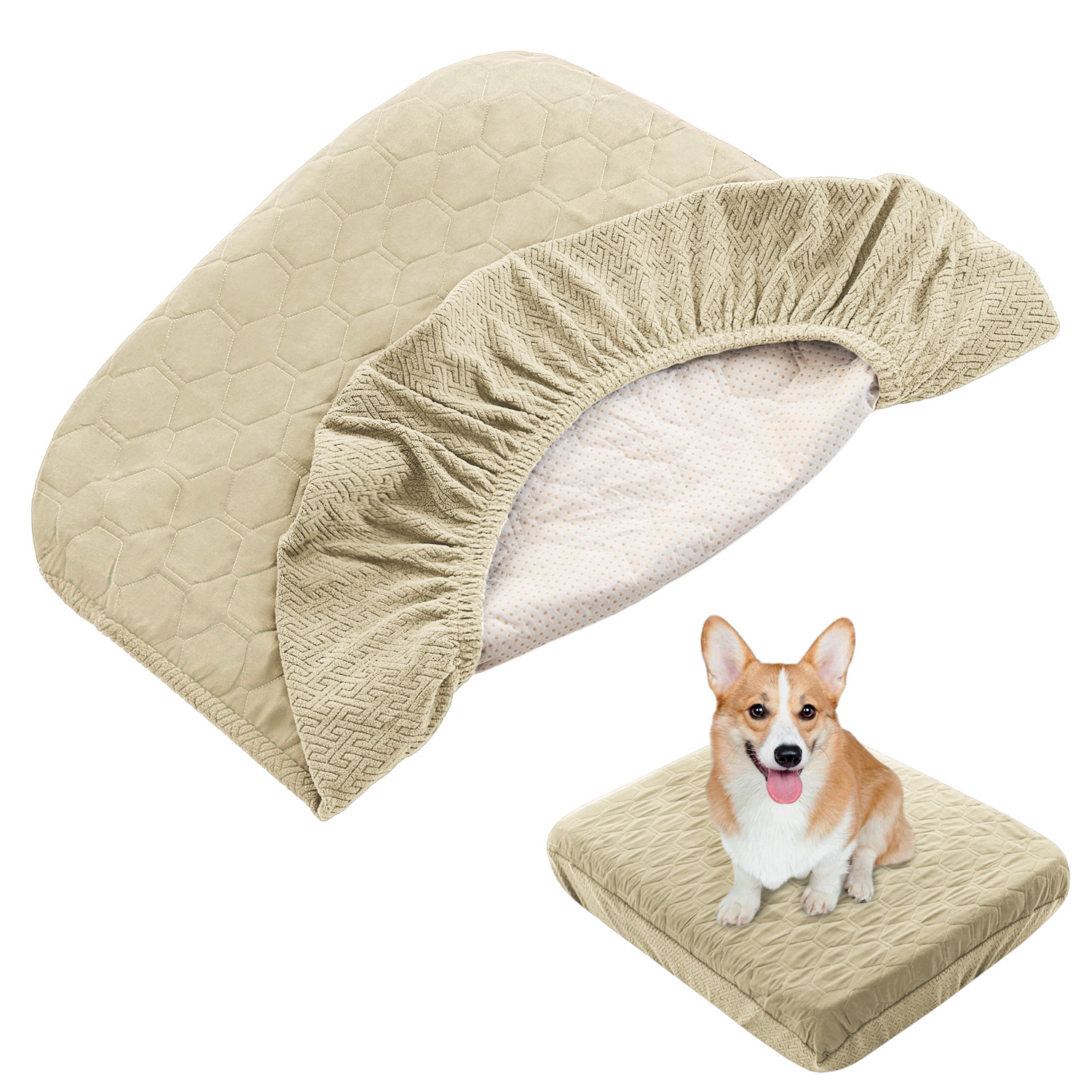 Waterproof Dog Bed Covers Replacement Washable Pet Hair Easy to Remove, Dog Pillow Cover Quilted, Bed Cover for Dog/Cat: L / light yellow