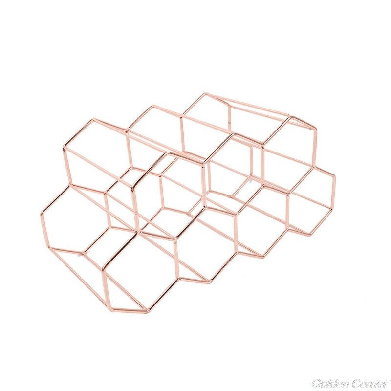 Modern Metal Honeycomb Wine Rack Wine Bottle Storage Beehive Tabletop Wine Rack Hexagon 9 Bottle Wine N23 20: Rose Gold