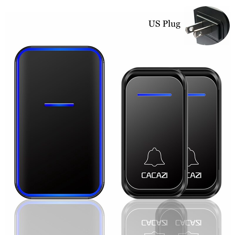 CACAZI Draadloze Deurbel Waterdicht 300M Remote 1 2 Knop 1 2 Ontvanger US EU UK Plug Smart Home Welkom bellen Deurbel: black 2x1 US