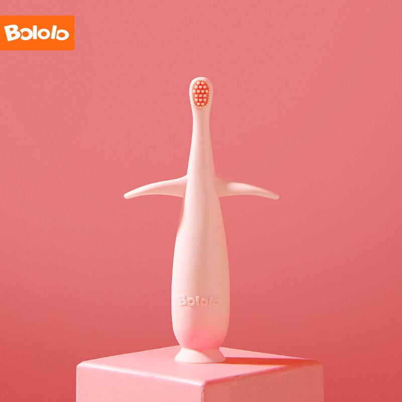 Bololo Baby Food-grade Liquid Platinum Silicone Kid Clean Tooth Tongue Coating Baby Toothbrush Children's Training Toothbrush: Pink