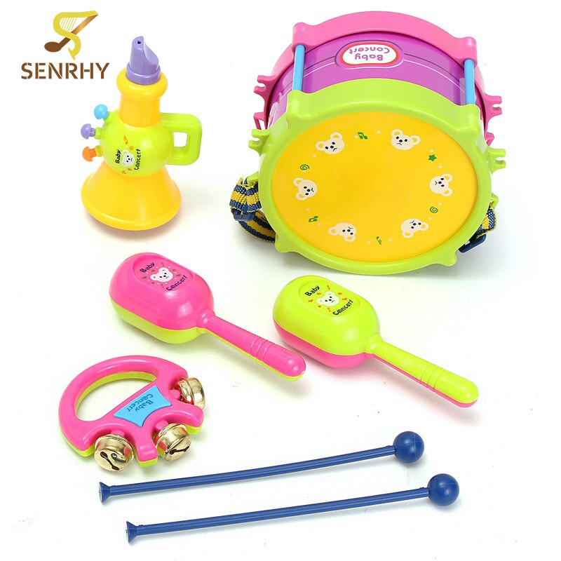 Lbla 5Set Educatief Kinderen Speelgoed Set Baby Roll Drum Muziekinstrumenten Kit Kinderen Baby Tamboerijn Tafelbel Muziek Drums