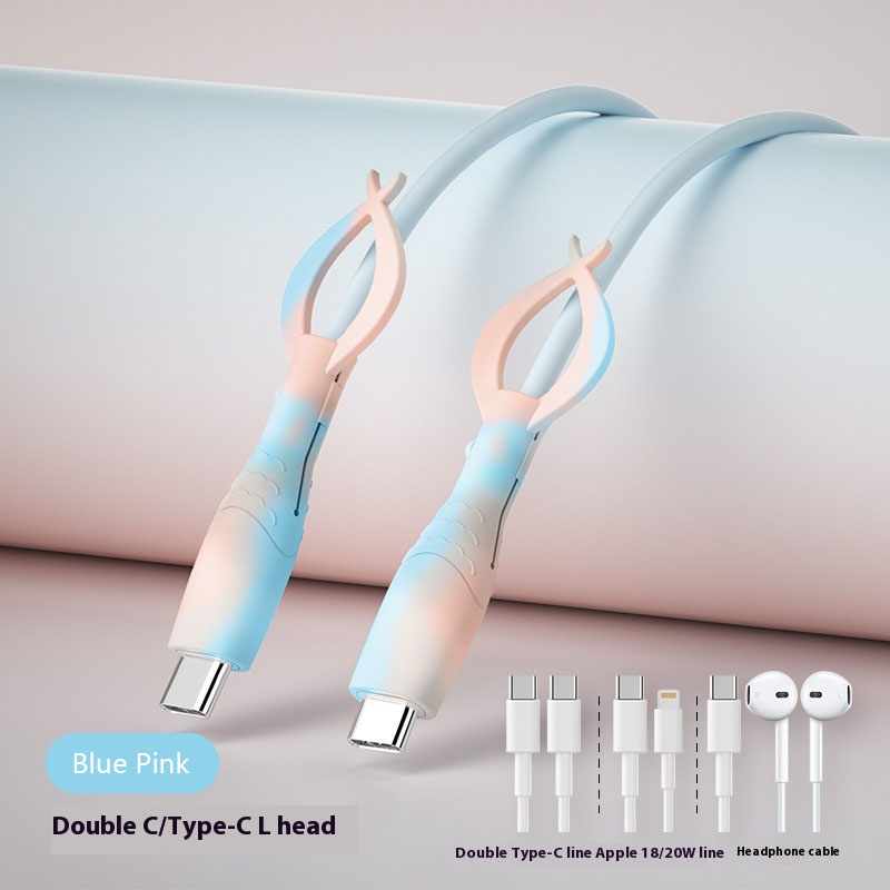 2in1 Silicone Cable Protector for Android/iPhone Anti-Snap Charger Cord Guard /w Reinforced Connector & Tangle-Free Organizer: SKY BLUE