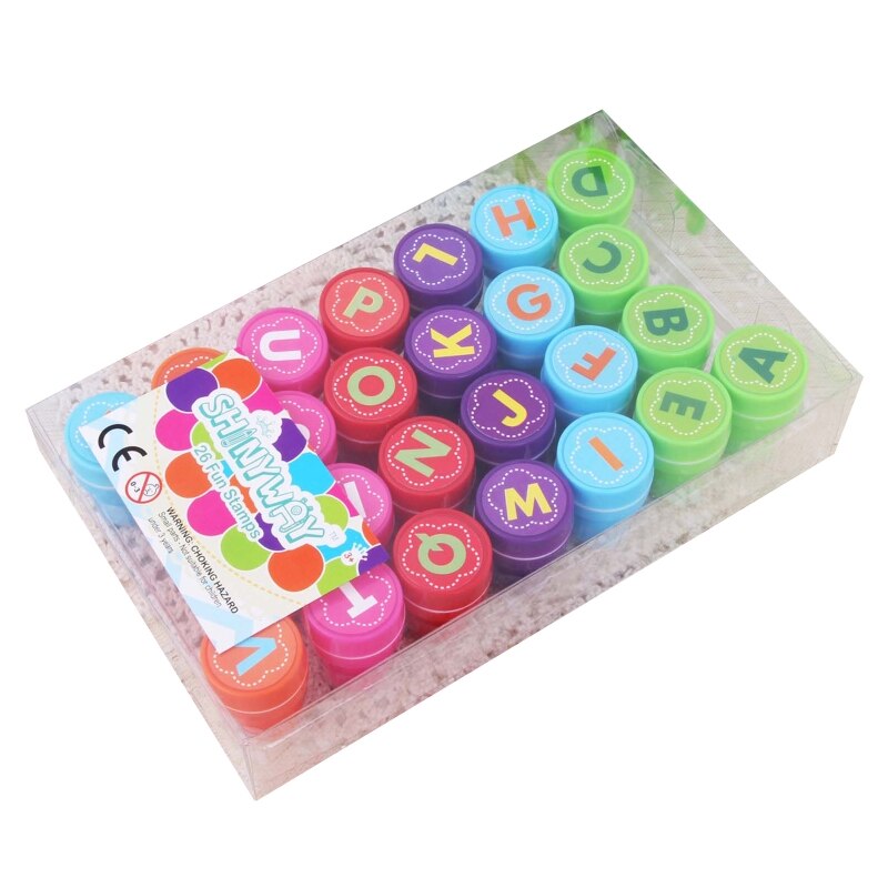 26Pcs Cartoon Various Round Stamp Seal Self Inking Scrapbooking Plate Ink Pad