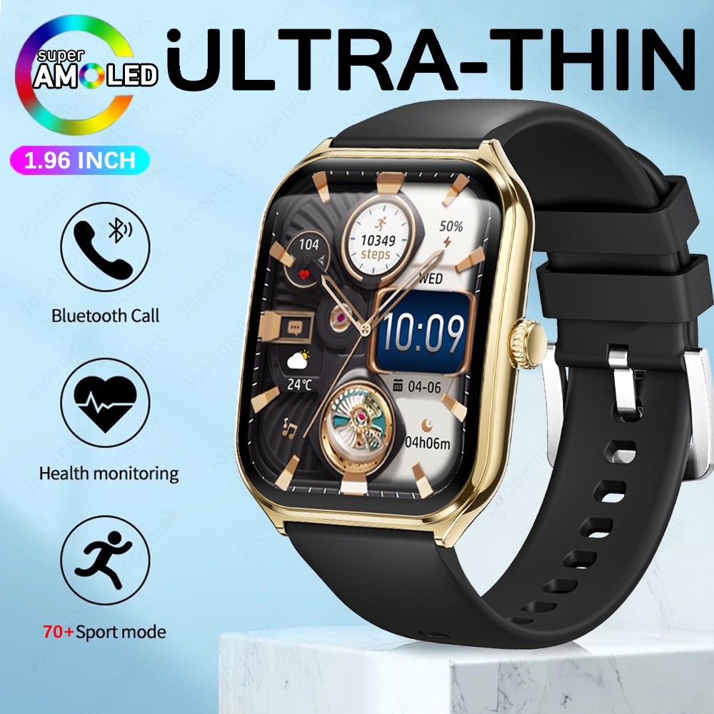 Novo esporte ao ar livre smartwatch masculino 1.96 "tela amoled sempre mostrar tempo ai voz monitor de saúde à prova dwaterproof água bt chamada smartwatch: Preto