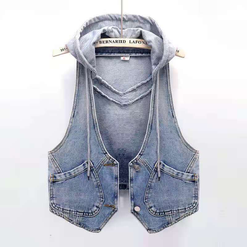 Chaqueta vaquera con capucha para adolescentes y niñas, chaleco azul de , ropa de niña, Chaleco Corto sin mangas