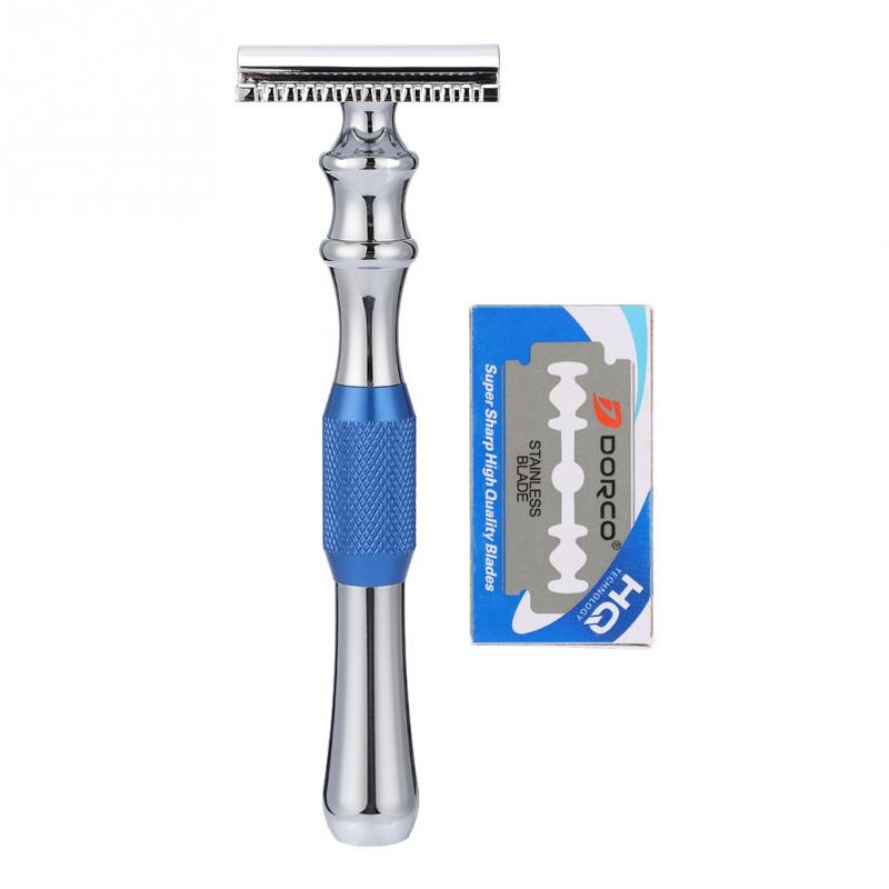 Men Safety Razor Anti-slip Stripe Handle Classic Double-Edged Shaving Razor Blade &amp; Base Manual Razor Shaving Tool Hair Remover