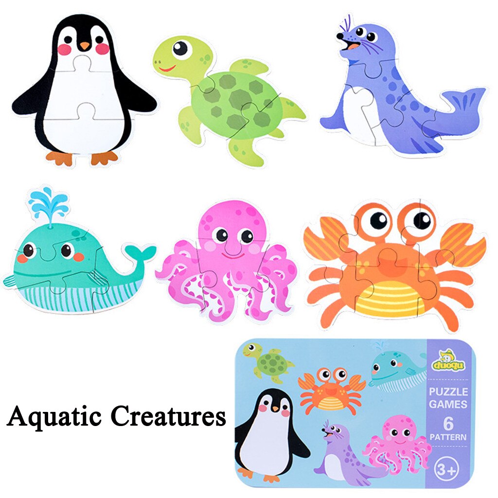 Baby Kids Cognition Puzzles Toys Cartoon Traffic Animal Cognition Puzzles Toys Baby Iron Box Cards Matching Education Game ZXH: metal ocean
