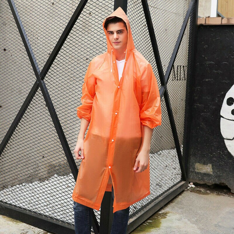 Clear See Through Raincoat Transparent Waterproof Hooded Rain Coat EVA Outdoor Women Men Adults Raincoat