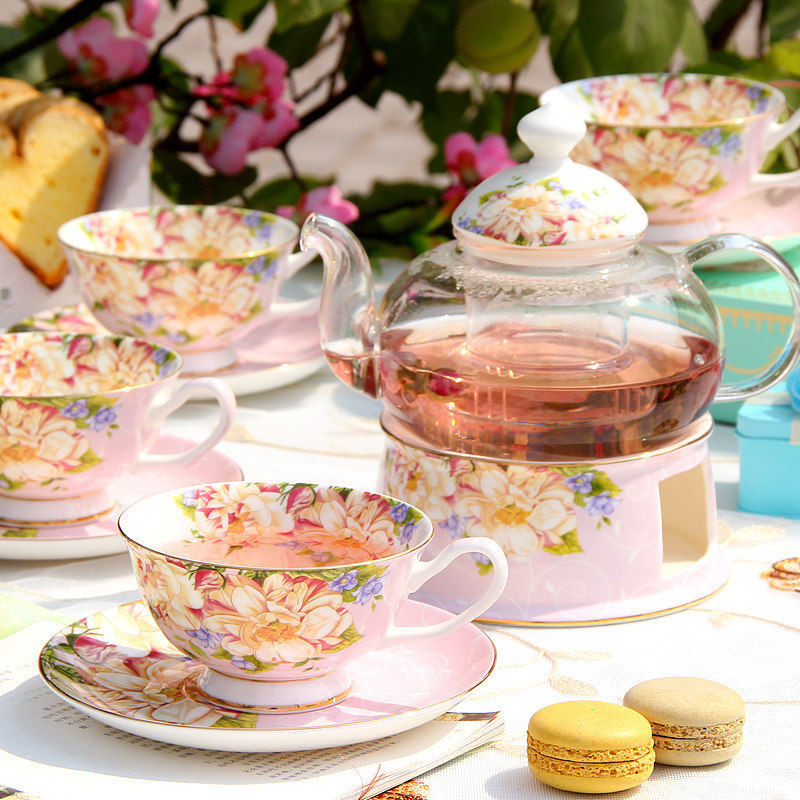 English British Afternoon Tea set for Home Office Cafe High-Grade Porcelain Tea Cup Saucer Spoon Glass Teapot Teaware set