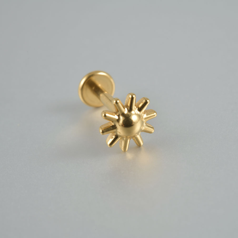 Pendientes de circonita para cartílago de titanio G23, forma redonda de sol, hélice con rosca interna Cz, joyería para Piercing en la oreja, Tragus, Labret, 1 ud.: PLATEADO