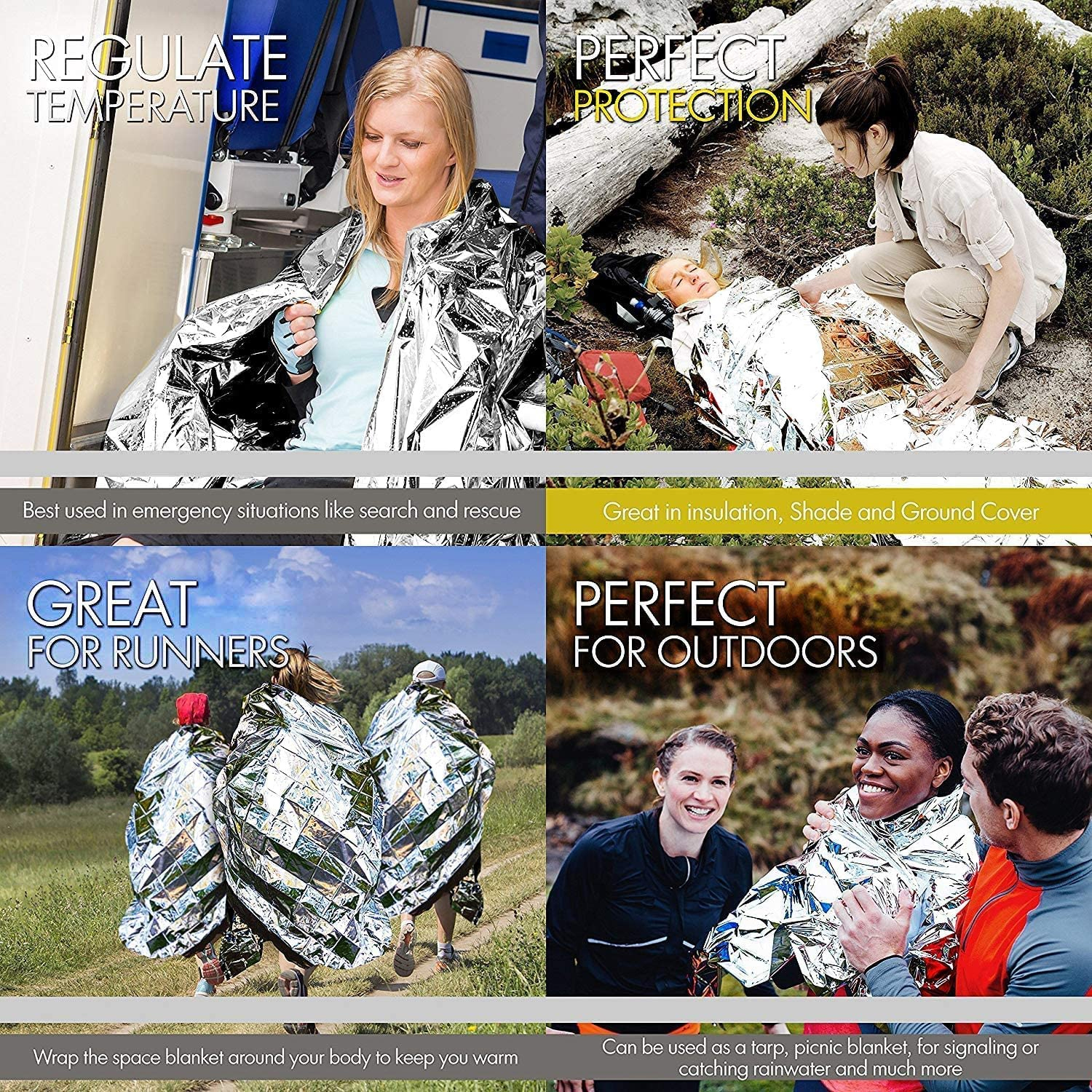 4pcs Emergency Mylar Thermal Blanket Foil Space Blanket for NASA Body Warmer Outdoor First Aid Camping Hiking Travel