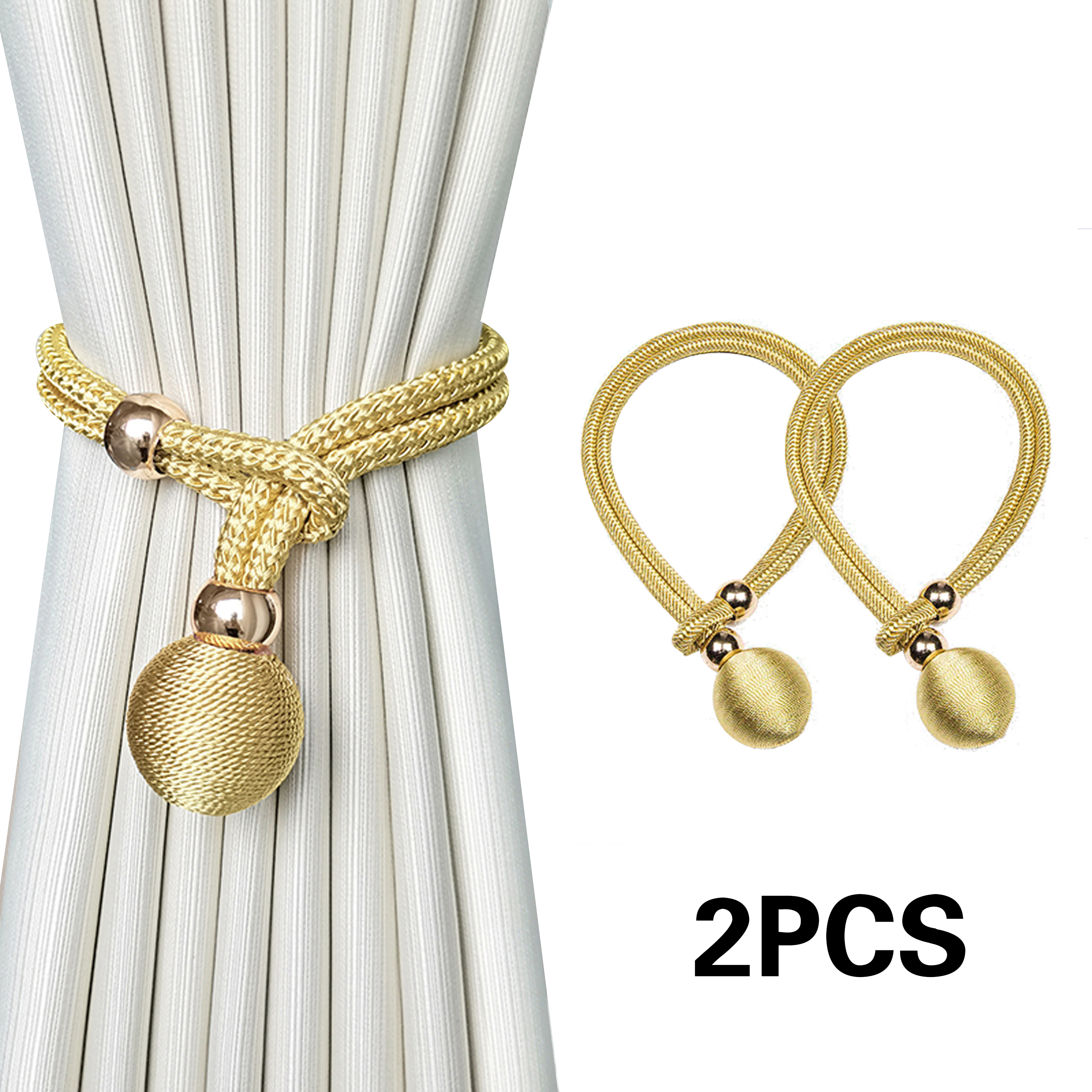 Bridas para cortinas de bolas francesas de lujo ajustables, duraderas, fáciles de instalar, sin necesidad de perforación, para dormitorio y sala de estar, 2 uds.: YELLOW