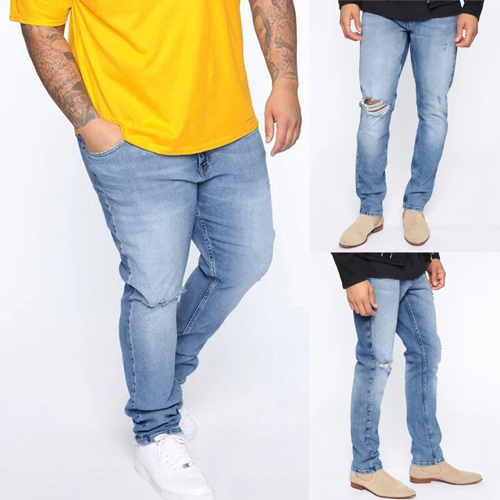 Men Stretchy Ripped Skinny Jeans Casual Cotton Denim Trousers Multi Pocket Cargo Jeans Men Denim Pencil Pants#g2: S