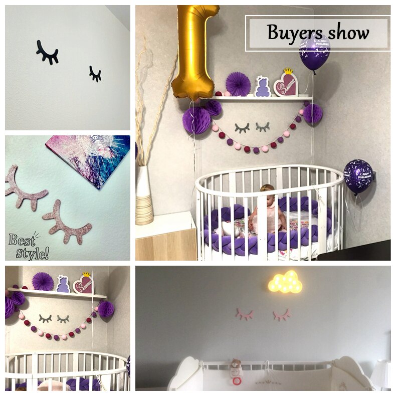 Een Paar Nordic Stijl 3D Wimpers Houten Wimper Muurstickers Kinderen Babykamer Achtergrond Muurstickers Home Decoratieve