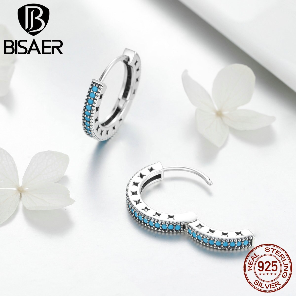 BISAER Brincos 925 Sterling Silber Geometrische Stud Ohrringe für Frauen Runde Kreis Einfache Ohrringe Schmuck Bijoux ECE493