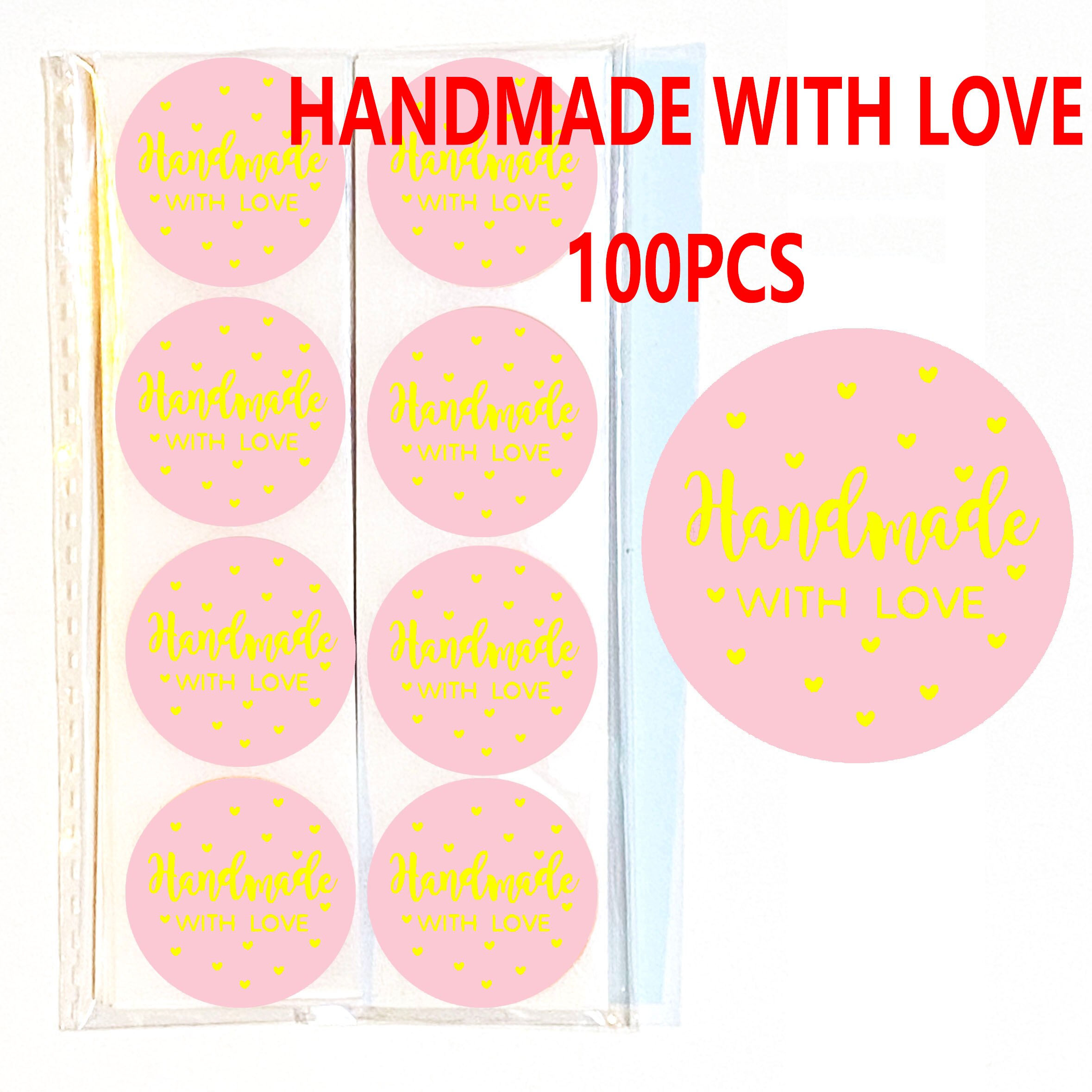 500pcs Thank You Label Sticker Scrapbooking Handmade With Love Envelope Packaging Thank You For Your Order Stickers Business: 100pcs handmade
