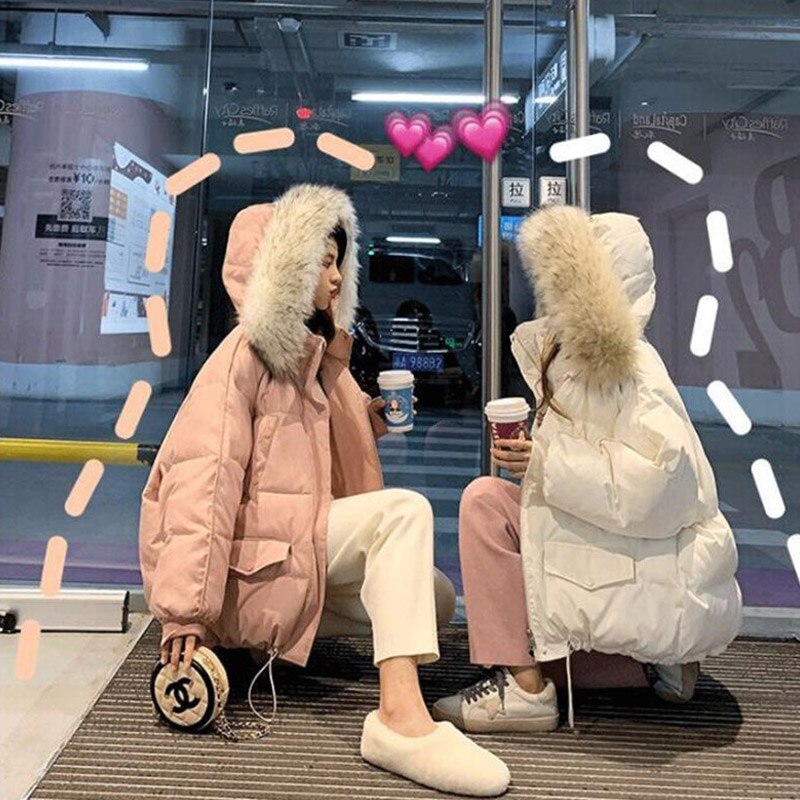 Winterjas Vrouwen Parka Grote Bontkraag Kapmantel Warm Katoen Gevoerde Parka Vrouwelijke Jas Losse Uitloper Plus size