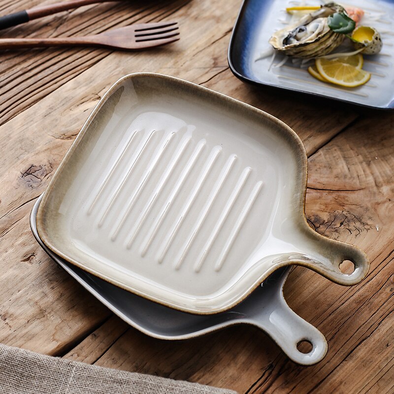 FANCITY Home baking trays, ceramic handle plates, oven baking, rice plates, dish plates