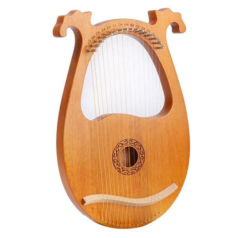 Lyre harp, cordas de madeira sólida, 16 cordas, mogno, lyre, harp com chave de ajuste para iniciantes de música: Default Title