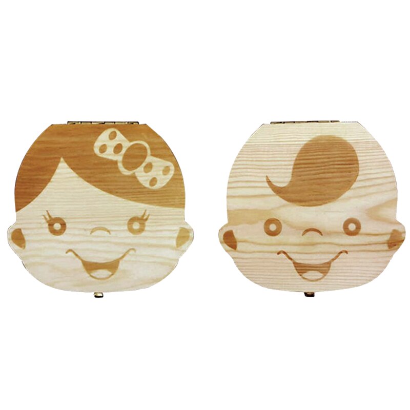 Wooden Baby Kids Tooth Storage Box English Milk Teeth Umbilical Lanugo Organizer Keepsakes Save: Girl English