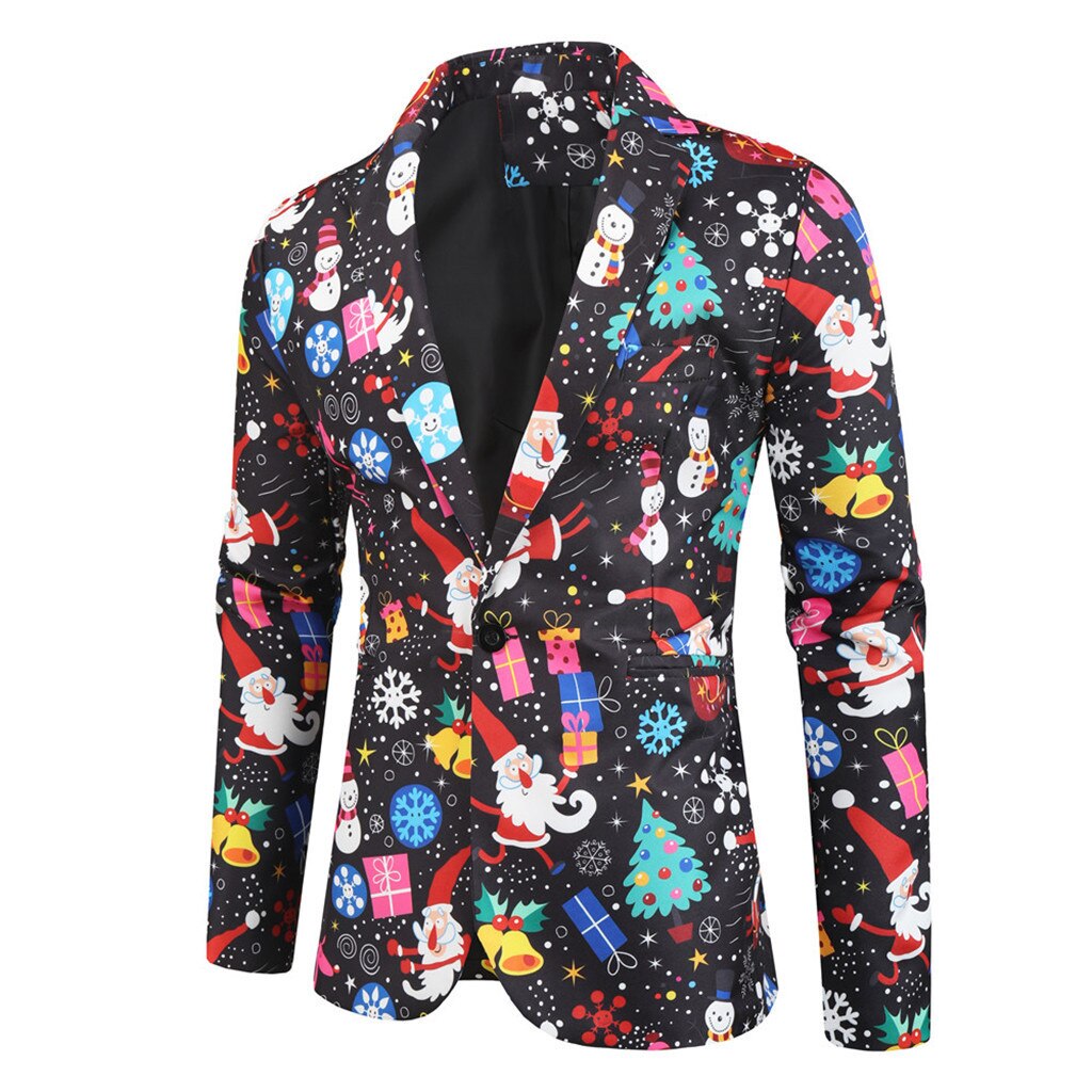 Men's Christmas Suit Jacket Blazers Candy Tree Snowmen Printed Adults Xmas Fancy Dress Jacket Men Floral Print Blazers