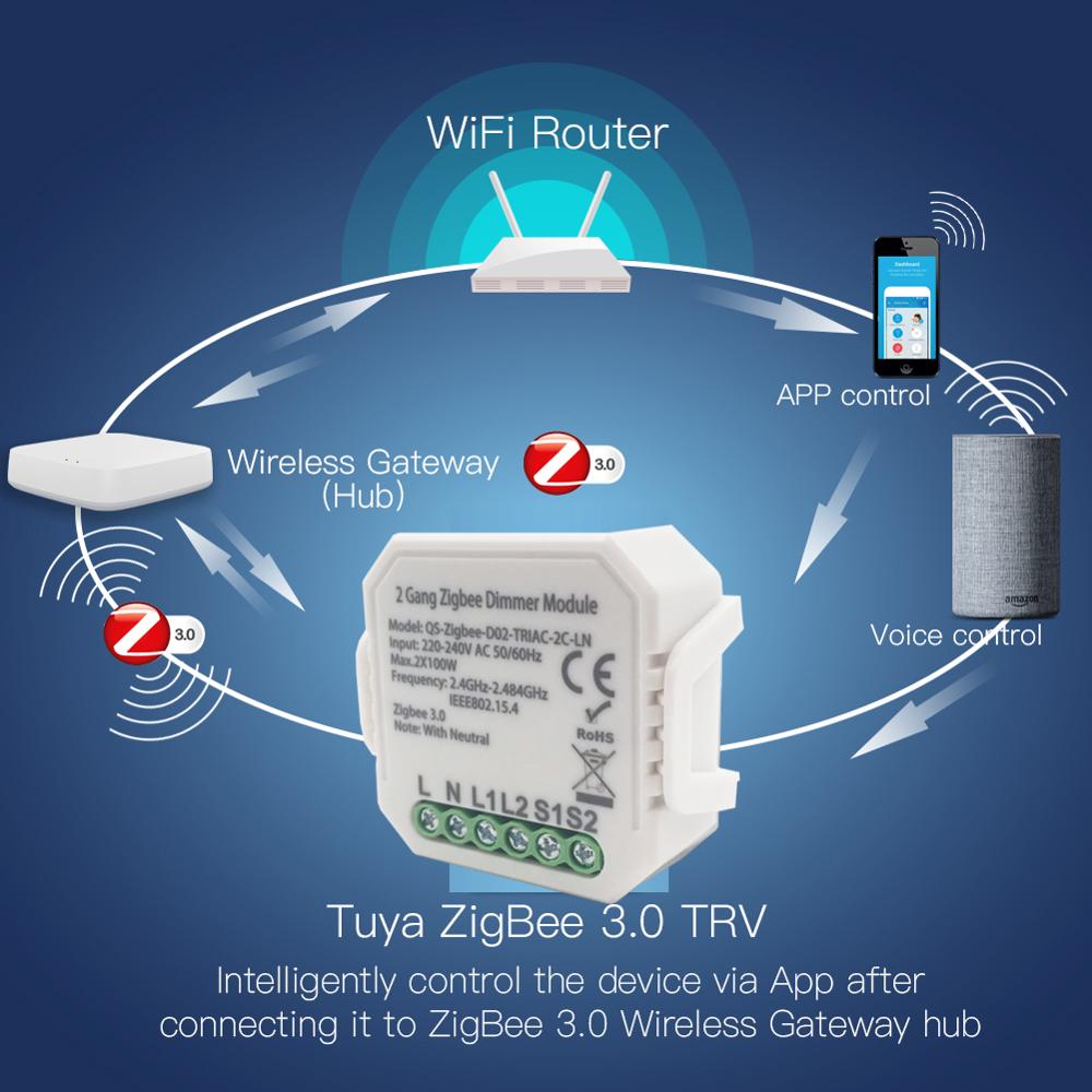 Lonsonho Tuya Smart Zigbee Dimmer Switch Module 1 2 Gang 220V With Neutral 2 Way Wireless Control Works With Alexa Google Home