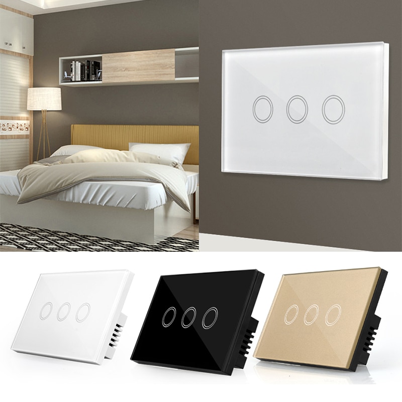 3 Gang US Standard Fireproof ABS Panel Smart Touch Switch Wall Light Switch Light Controller For Home Hotel Office Supplies