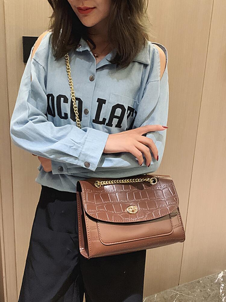 Européen rétro Crocodile modèle femme grand sac nouvelle en cuir femmes sac à main chaîne épaule sac de messager