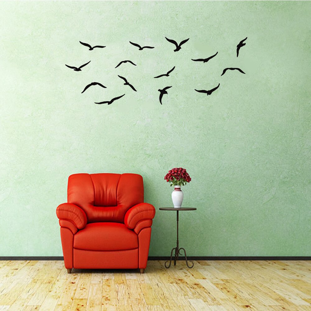 57*22cm Flying Birds Wall Stickers PVC Black Small Art Decal Wall Murals Waterproof Living Room Background Removable Home Decor