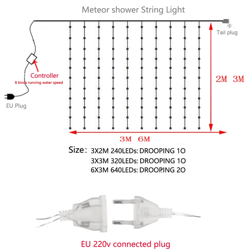 year decor Festoon led light Waterfall Meteor Shower Rain String Light led Decorative lights for home on the window