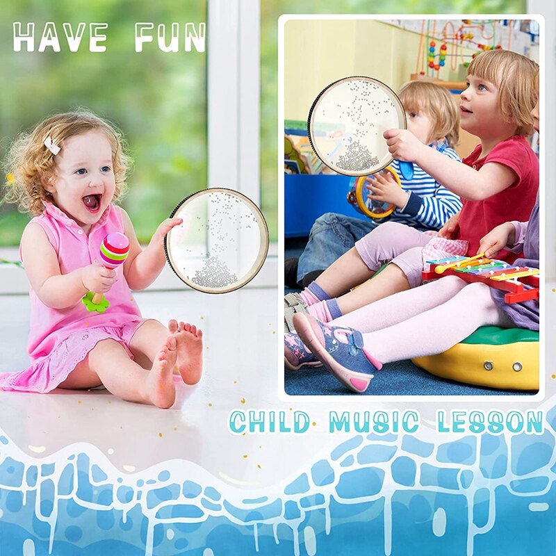 Ocean Drum 2 Pcs Wave Bead Hand Drum Sound Drum Percussion Wave Drum With Shell Ocean Sound Drum, 8,10 Inch