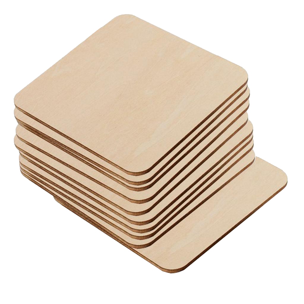 Juego de 10 unidades de posavasos cuadrados de madera en blanco para manualidades de madera sin terminar DIY, para adultos y niños, decoración para en casa