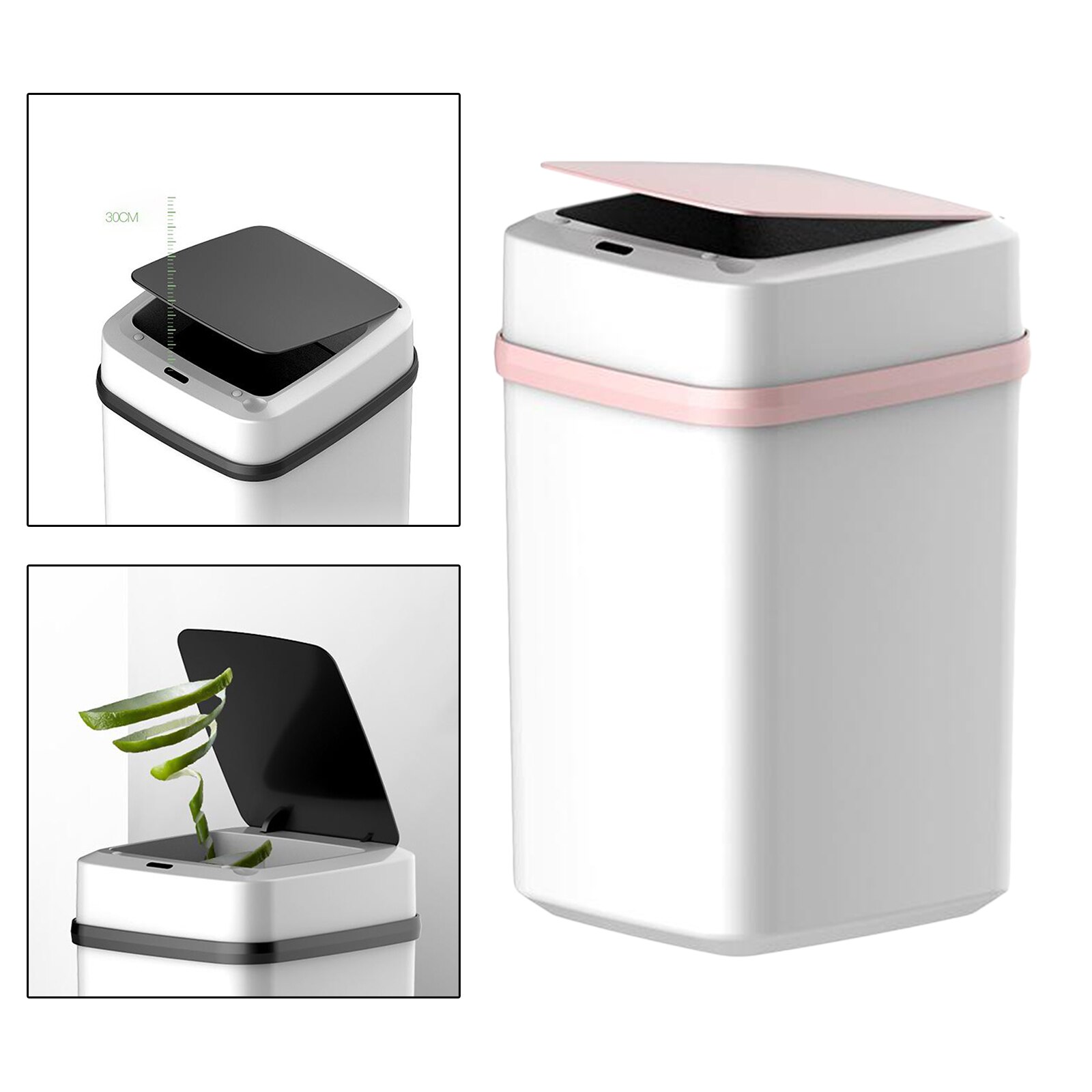 Rectangular Plastic Kitchen Waste Trash Can Trash Can No Touch Lid,: Pink White