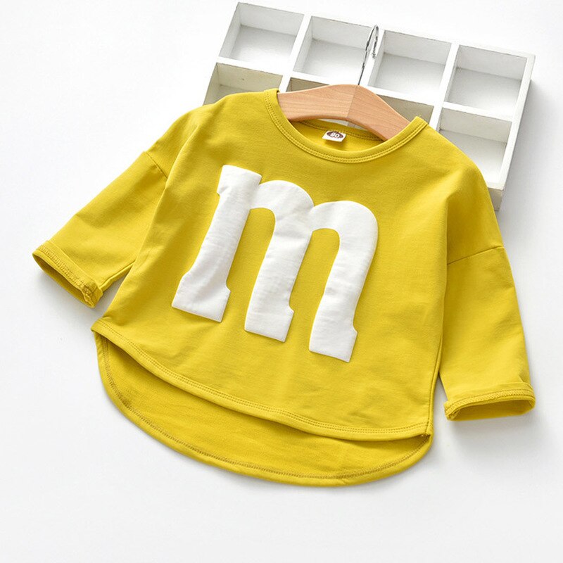 T-shirt manches longues pour bébés garçons | En coton, printemps-automne dessin animé lettres M, hauts enfants tee-Shirt couleurs de bonbons T Shirt pour tout-petits filles 1-6T