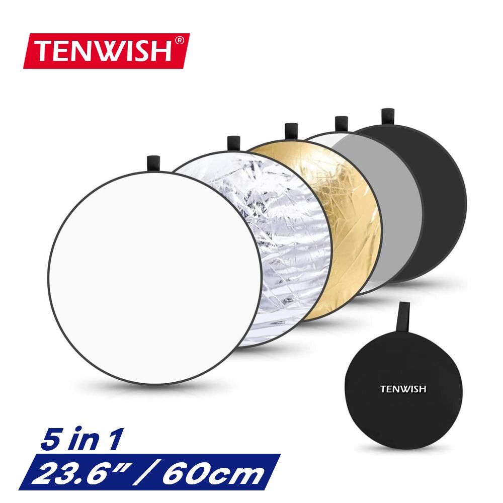 TENWISH 24 zoll/60cm 5in1 Rund Reflektor Faltbare kompakt Multi Rabatt Studio Beleuchtung Modifikator für Produkt Porträt Aufnahmen
