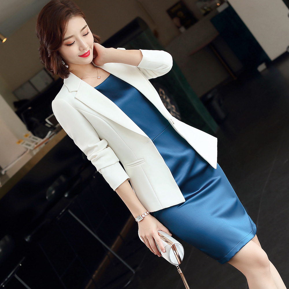 Plus Size Formal Dress Suits Women 2 Piece Office Ladies Business Work Wear Blazer Slim Pencil Dress Set Outfits 881905